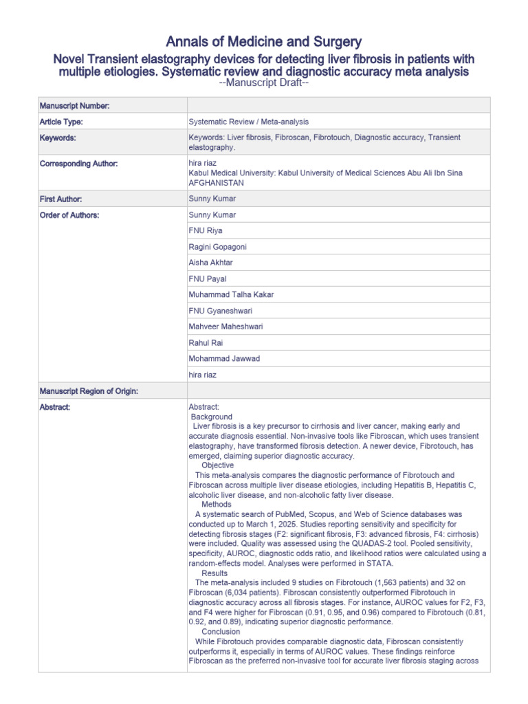 Comparing Fibrotouch and Fibroscan for Liver Fibrosis Detection | PDF ...