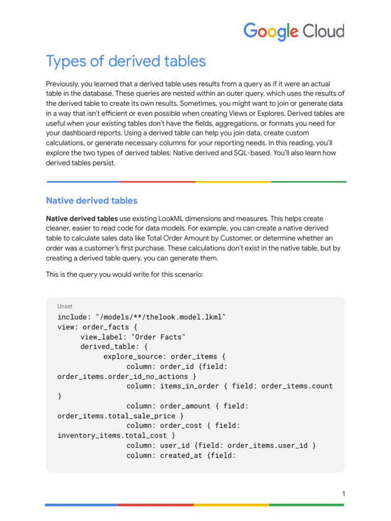 Types of Derived Tables Explained | PDF | Table (Database) | Data