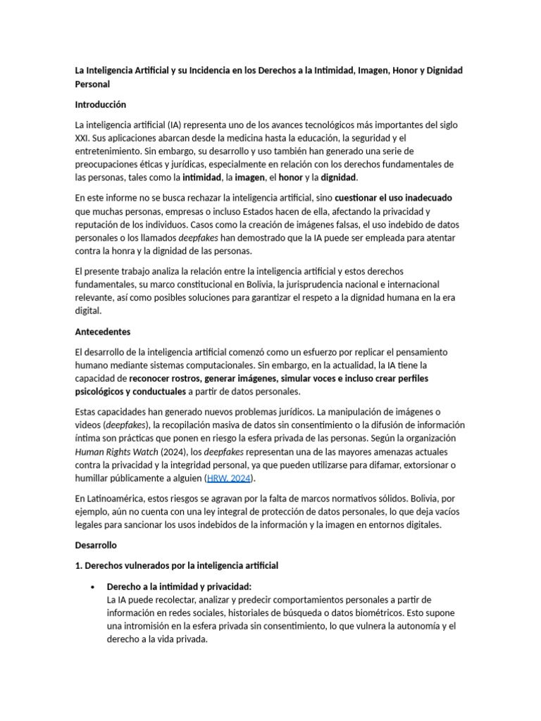 La Inteligencia Artificial y Su Incidencia en Los Derechos A La ...