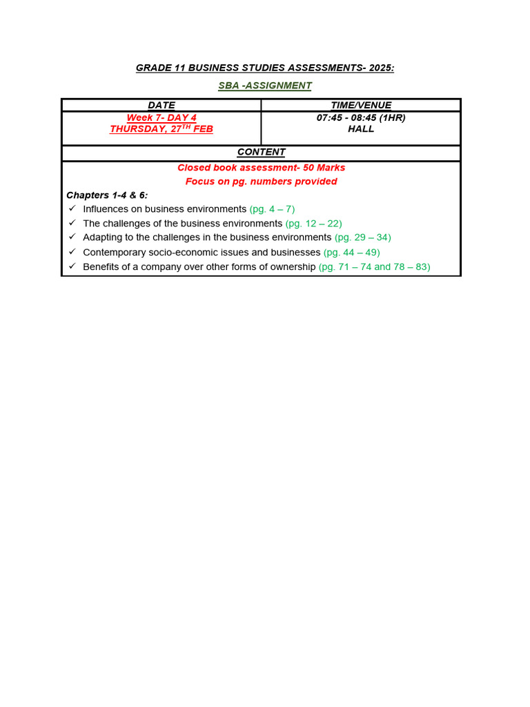 Grade 11 Business Studies Assessment 2025 | PDF
