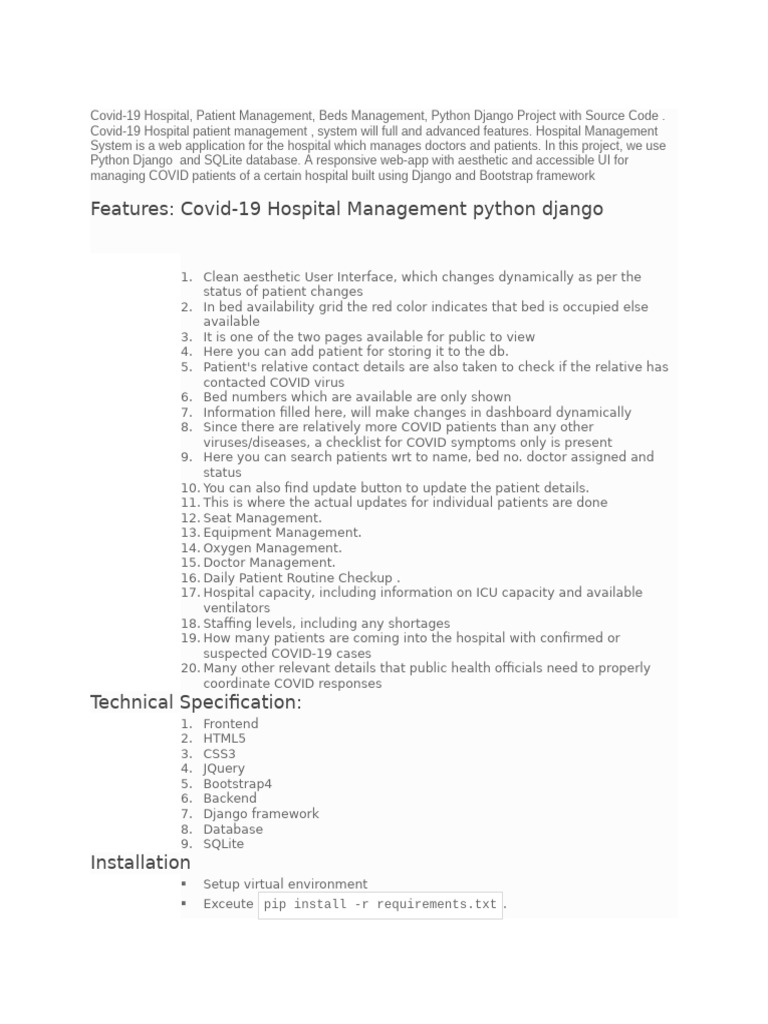 Covid-19 Hospital Management System in Django | PDF | Web Application ...