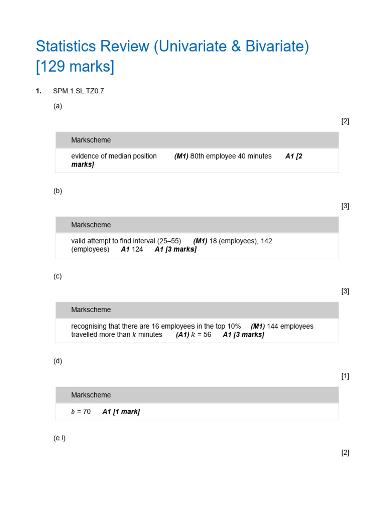 Statistics Review Univariate Bivariate 2024 MS 1 | PDF | Data Analysis ...