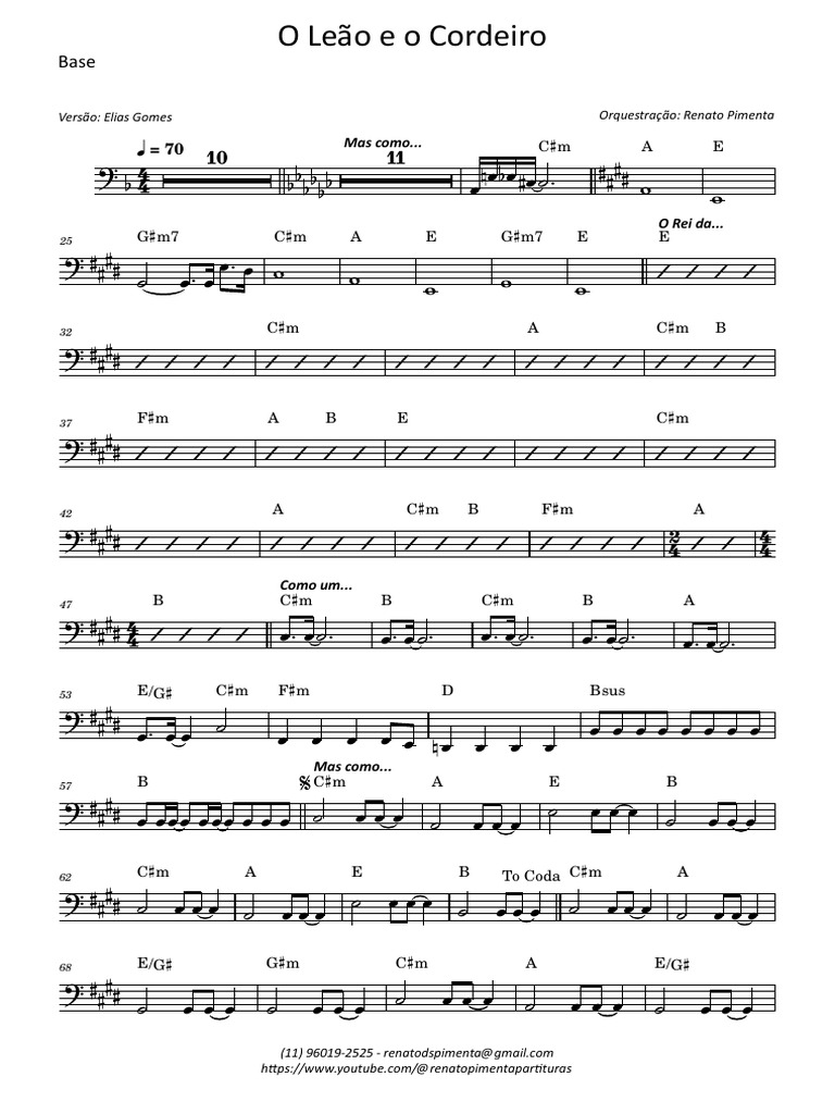 O Leão e o Cordeiro - Elias Gomes-Partitura - e - Partes | PDF ...