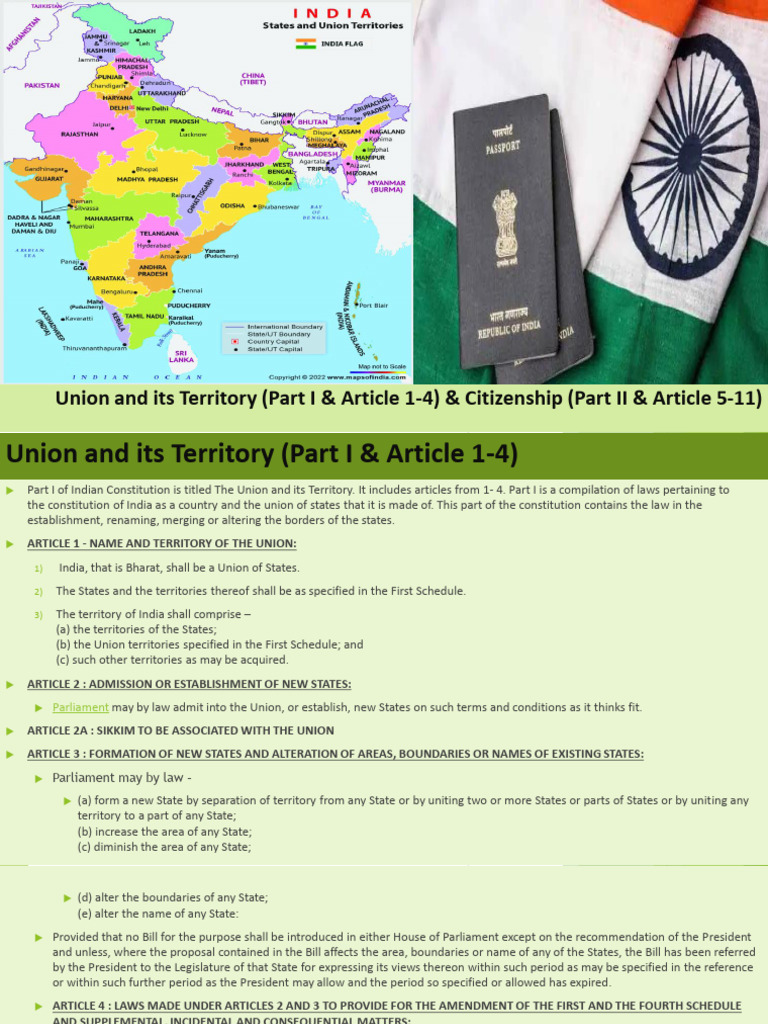 Indian Constitution: Union, Territory, Citizenship | PDF ...