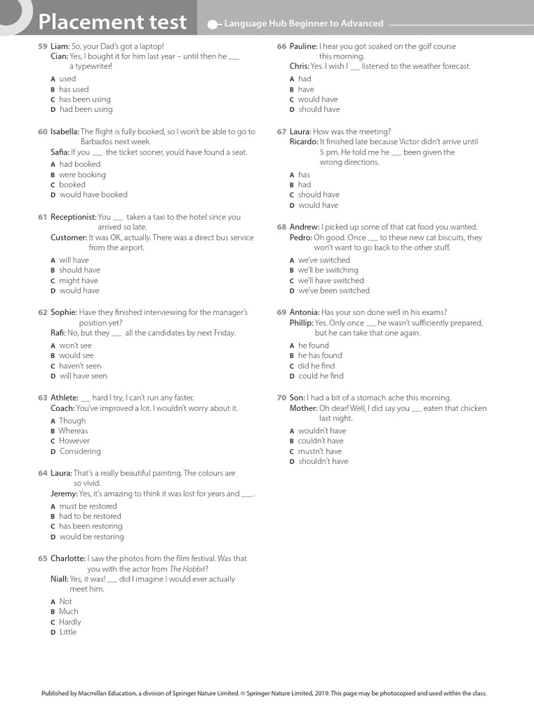 Language Hub Placement Test With Key-5 | PDF