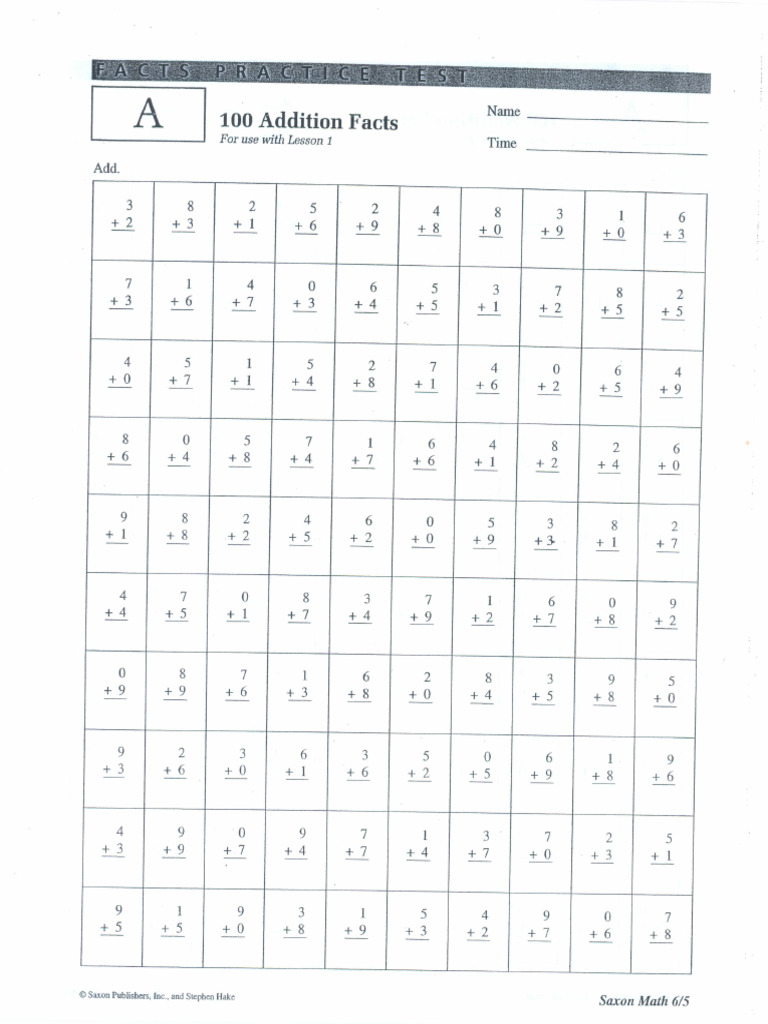 Grade 5 Math Facts Speeddrills | PDF