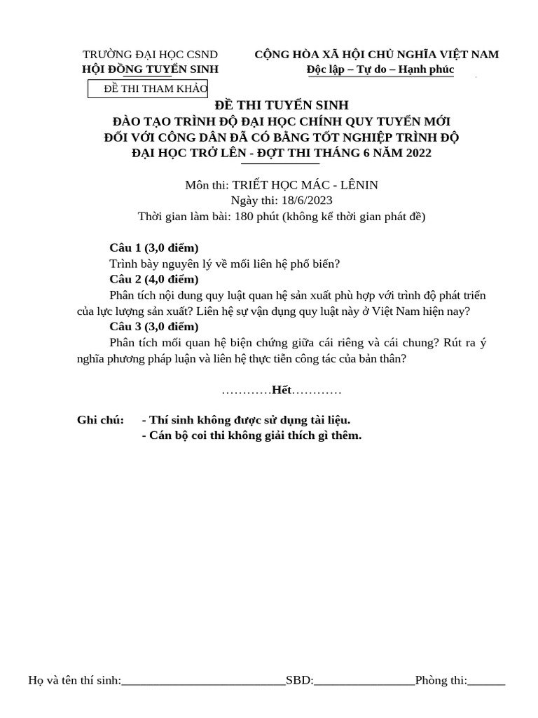 De Thi Tham Khao - Triet Hoc 2 | PDF
