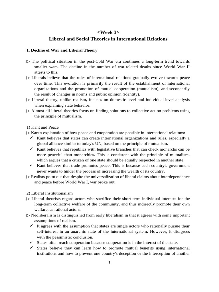 Liberal and Social Theories in IR | PDF | Feminism | Gender Studies
