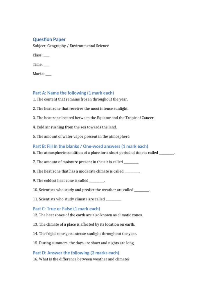 Climate Question Paper | PDF
