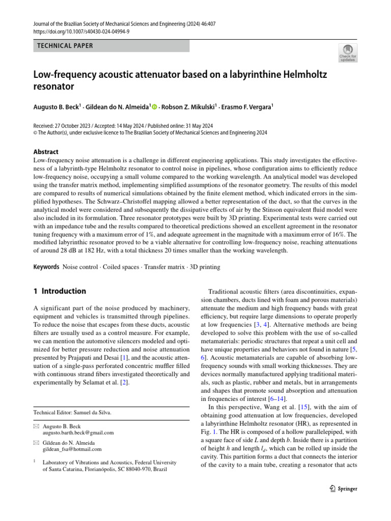 Labyrinthine Helmholtz Resonator Design | PDF | Matrix (Mathematics ...