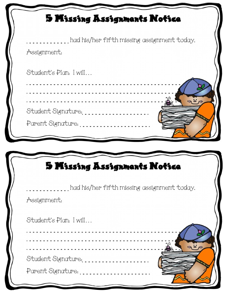 missing assignments template