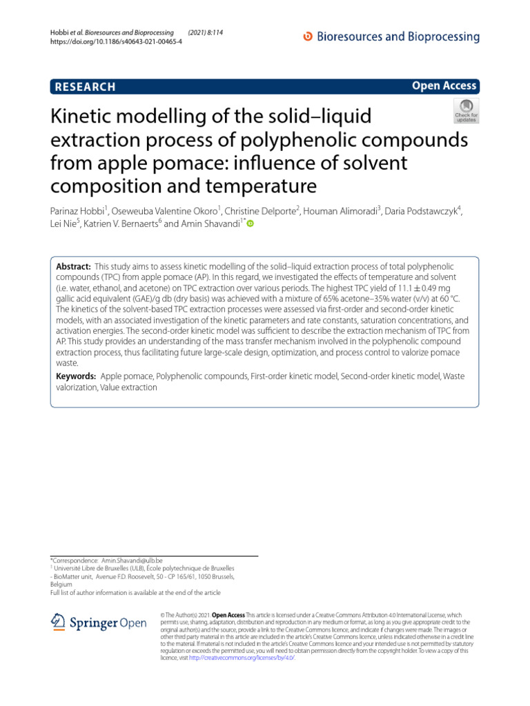 Kinetic Modeling of Polyphenol Extraction | PDF | Polyphenol | Chemical ...
