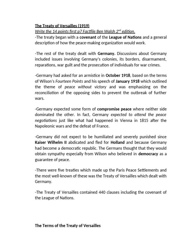 The Treaty of Versailles - Google Classroom 2 | PDF | Treaty Of ...