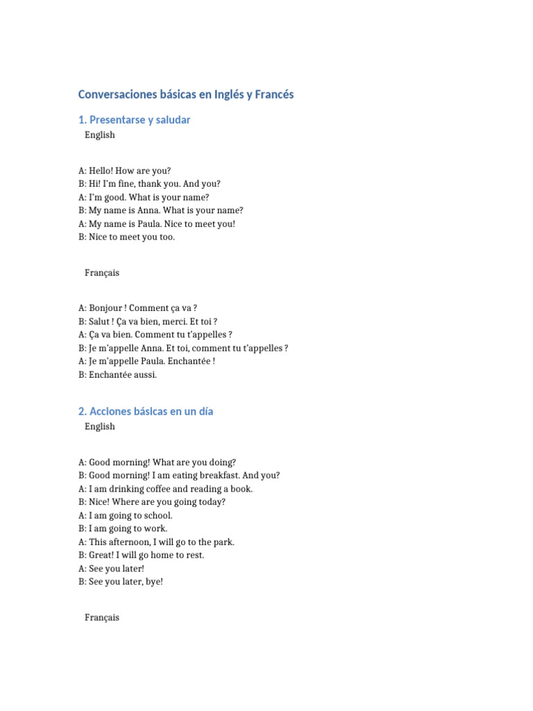 Conversations de base en anglais et français | PDF