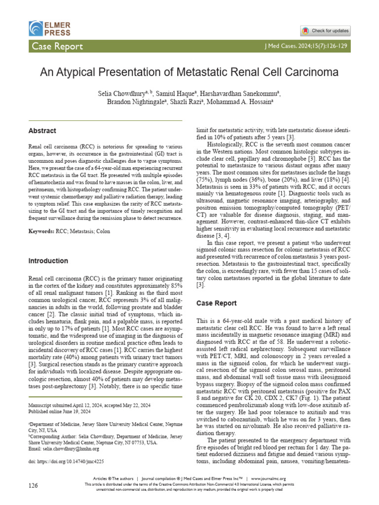 Atypical Metastatic RCC in GI Tract | PDF | Metastasis | Colorectal Cancer