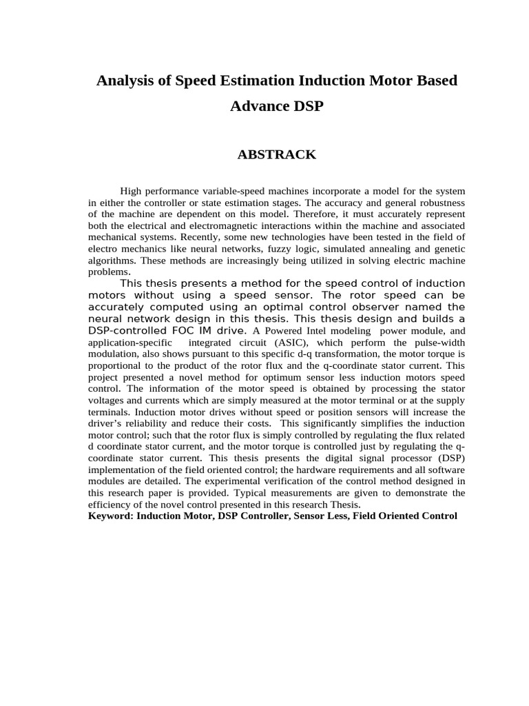 Sensorless Speed Control for Induction Motors | PDF | Electric Motor ...