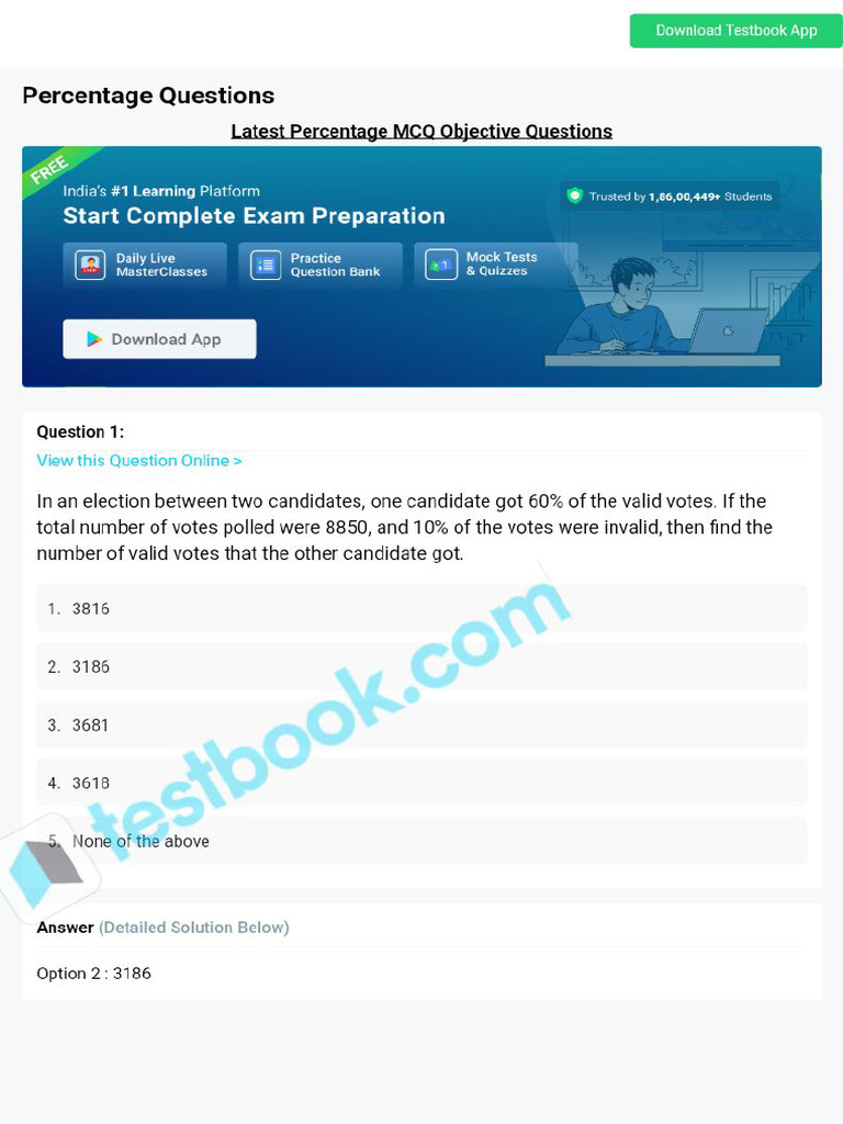 MCQ On Percentage 5eea6a1039140f30f369e81c | PDF