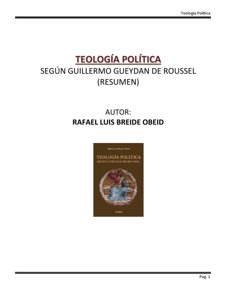 TEOLOGÍA POLÍTICA SEGUN GUEYDAN DE ROUSSEL de Rafael Breide Obeid