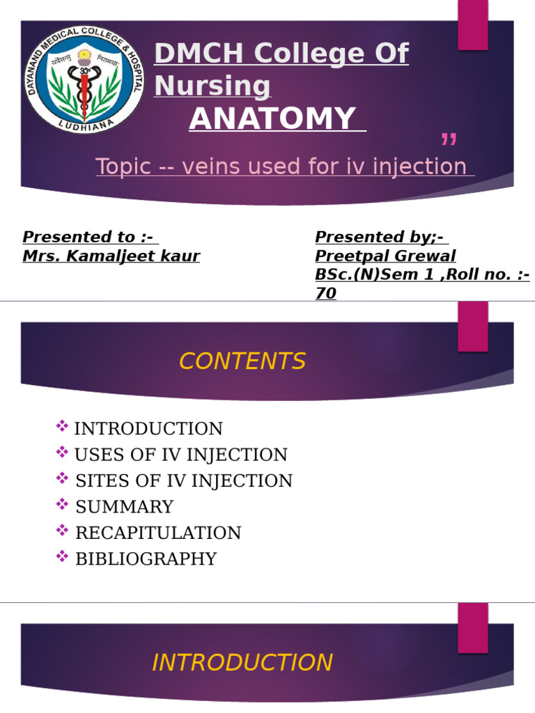 IV Injection Sites and Uses | PDF | Intravenous Therapy | Injection ...