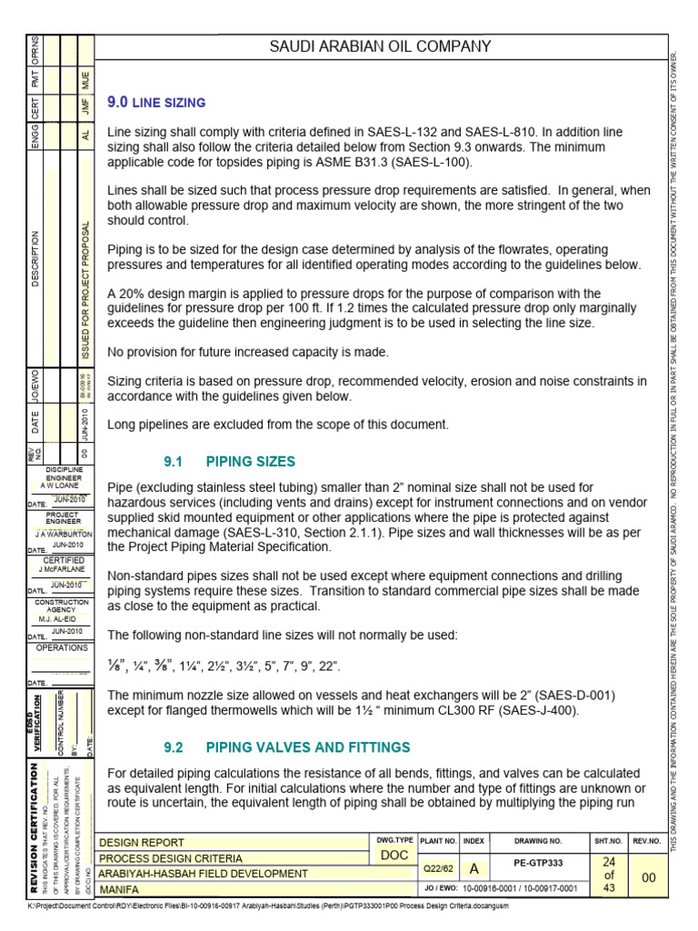 Process Design Criteria for Arabiyah-Hasbah | PDF | Pump | Pipe (Fluid ...