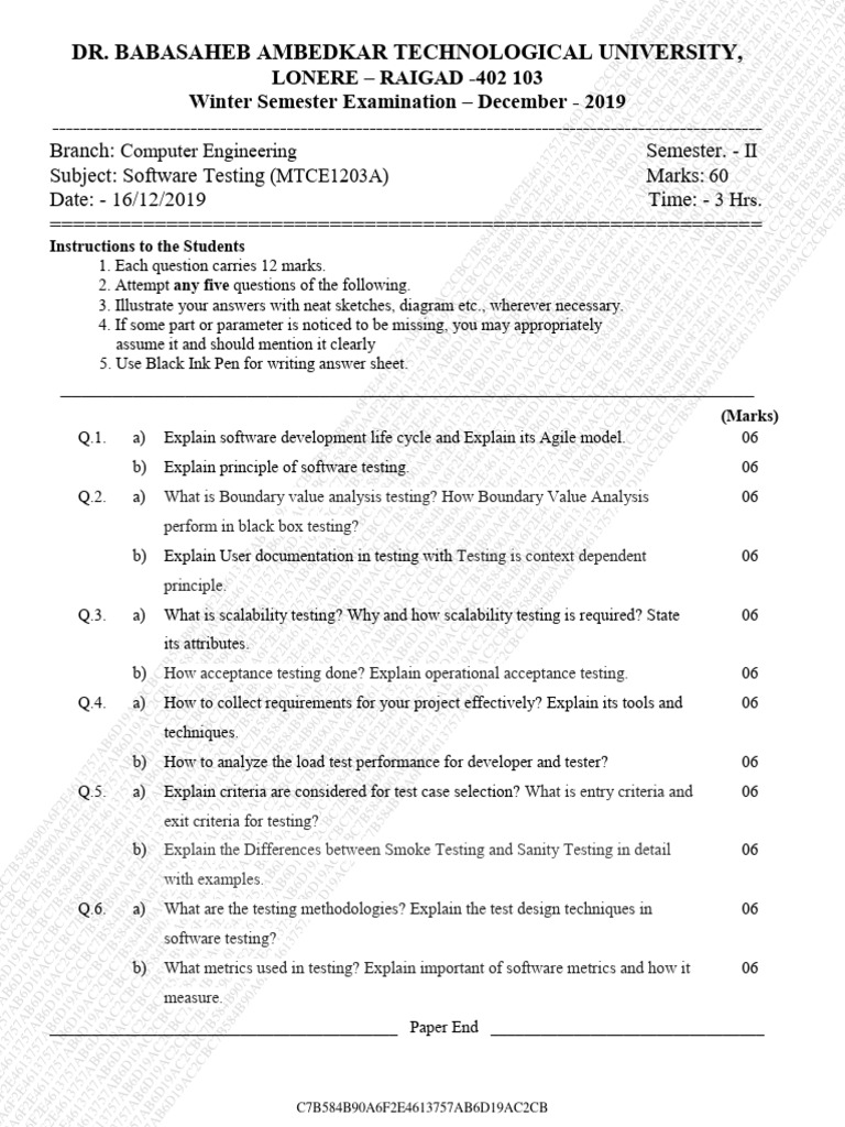 Software Testing Exam Paper 2019 | PDF | Software Development ...
