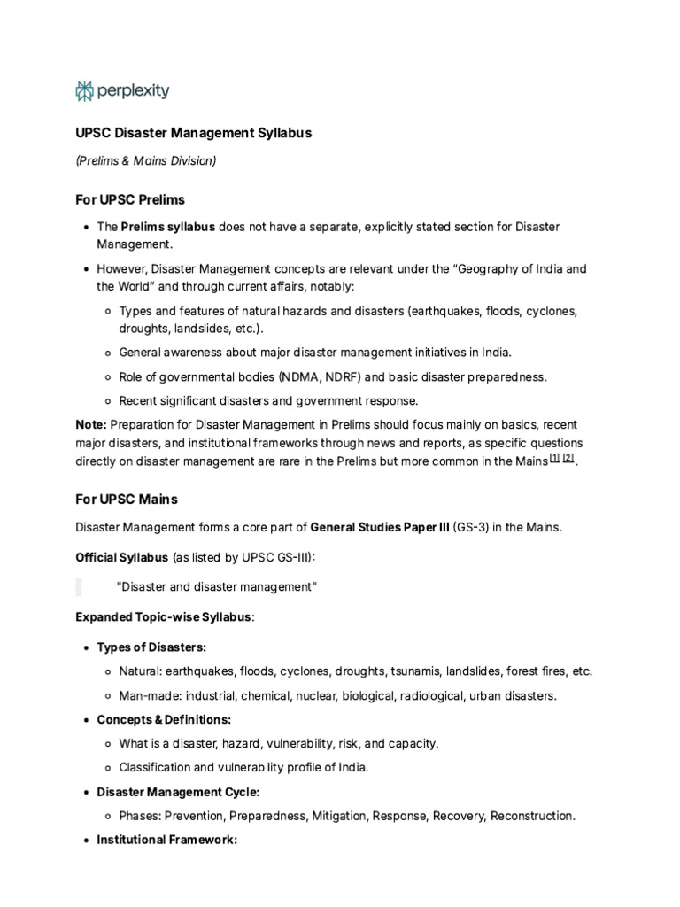 UPSC Disaster Management Syllabus Overview | PDF | Emergency Management ...