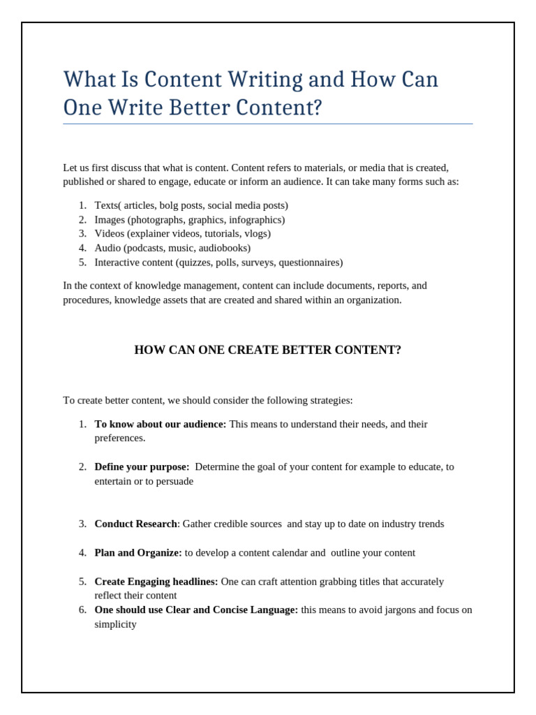 What Is Content Writing and How Can One Write Better Content | PDF
