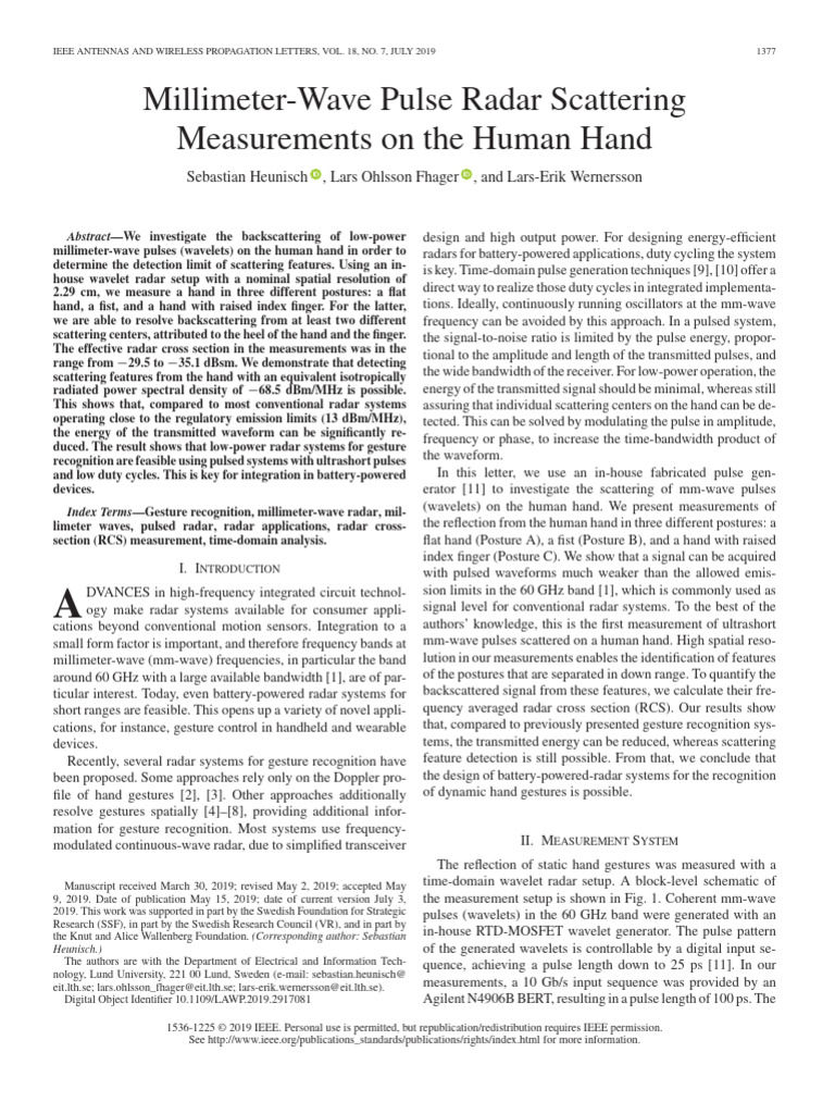 Millimeter-Wave Radar on Human Hand | PDF | Radar | Extremely High ...