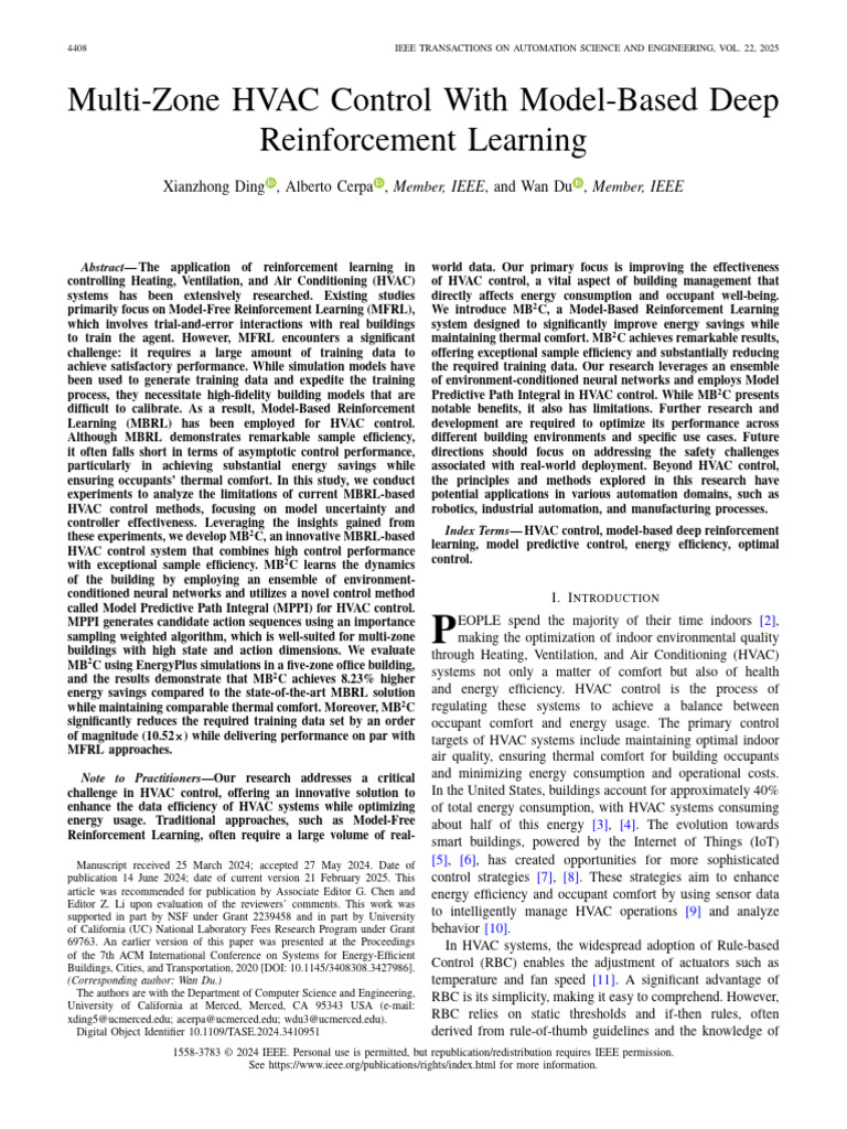 Multi-Zone HVAC Control With Model-Based Deep Reinforcement Learning ...