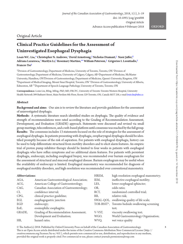 Guidelines for Esophageal Dysphagia Assessment | PDF | Gastroesophageal ...