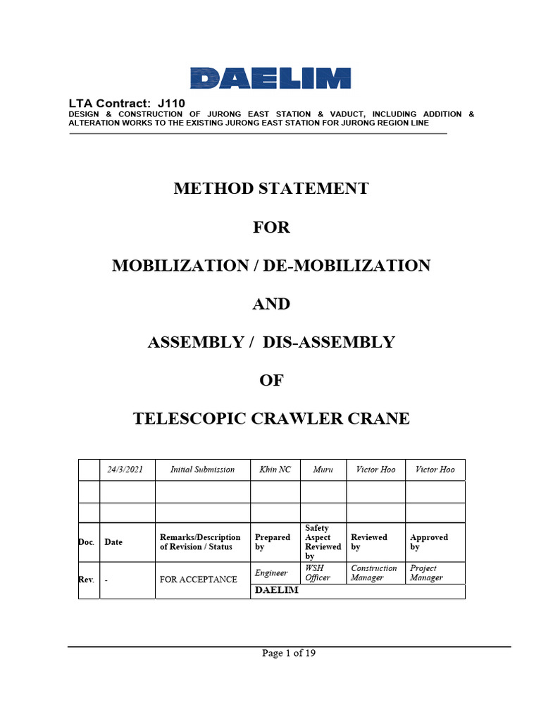 Crane Mobilization Method Statement | PDF | Crane (Machine) | Welding