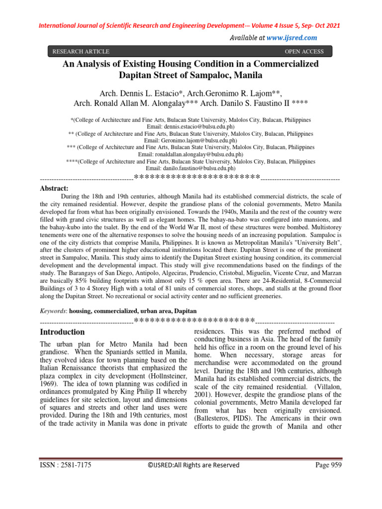 An Analysis of Existing Housing Conditio | PDF | Manila
