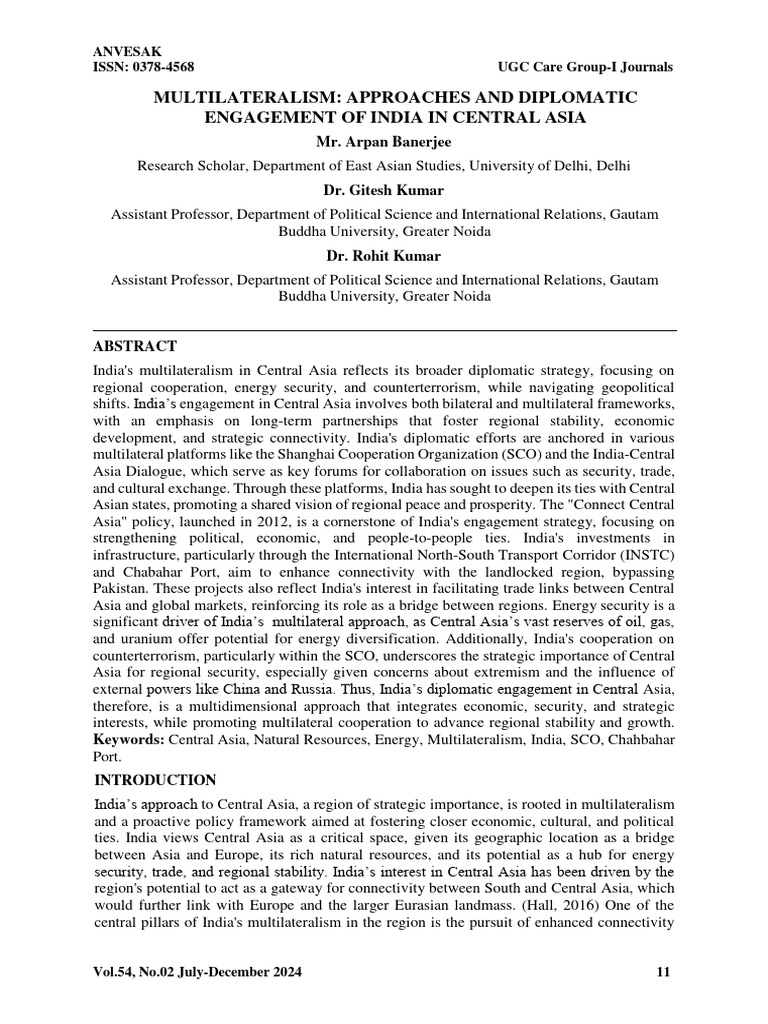 India's Multilateralism in Central Asia | PDF | Multilateralism ...