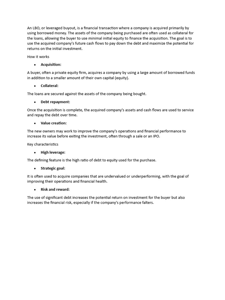Understanding Leveraged Buyouts (LBOs) | PDF
