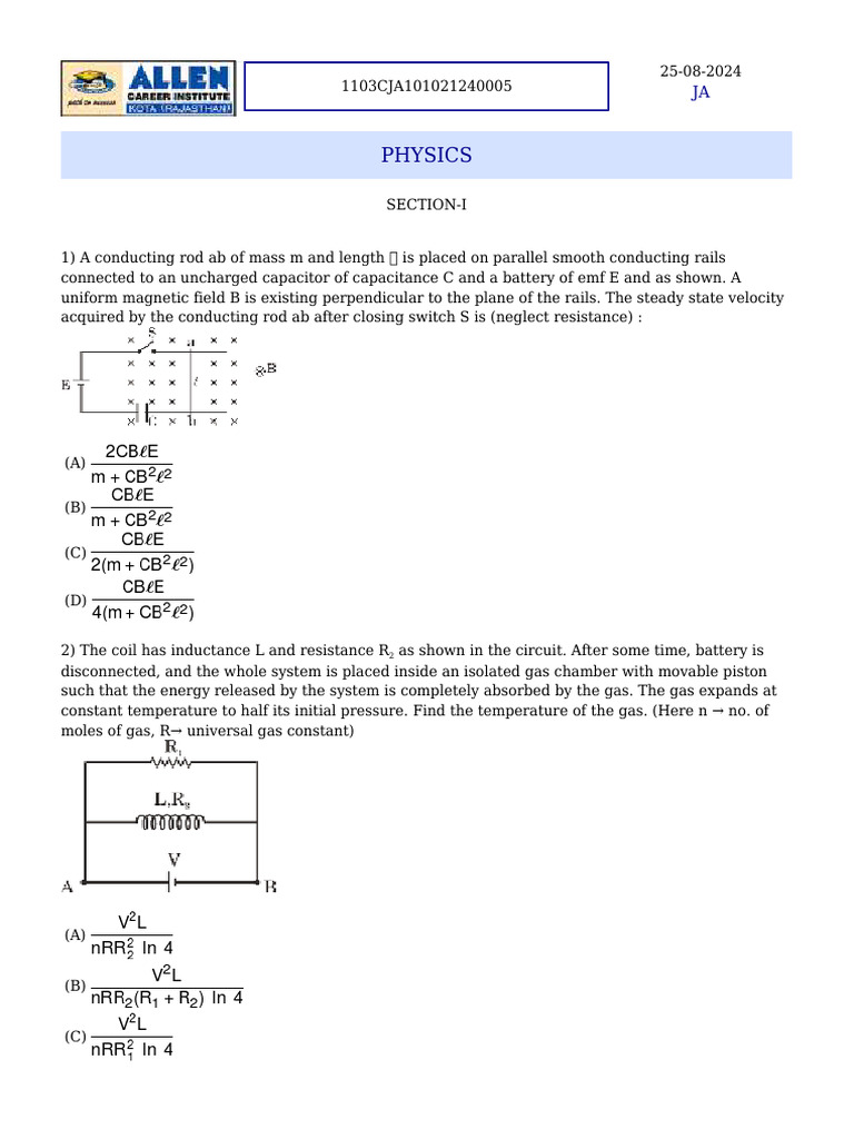 Physics and Chemistry Exam Questions | PDF | Inductance | Inductor