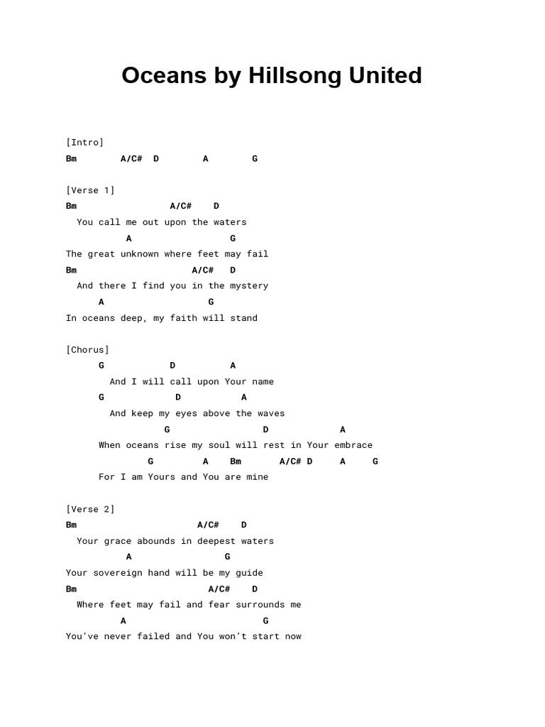 Oceans Lyrics - Hillsong United | PDF