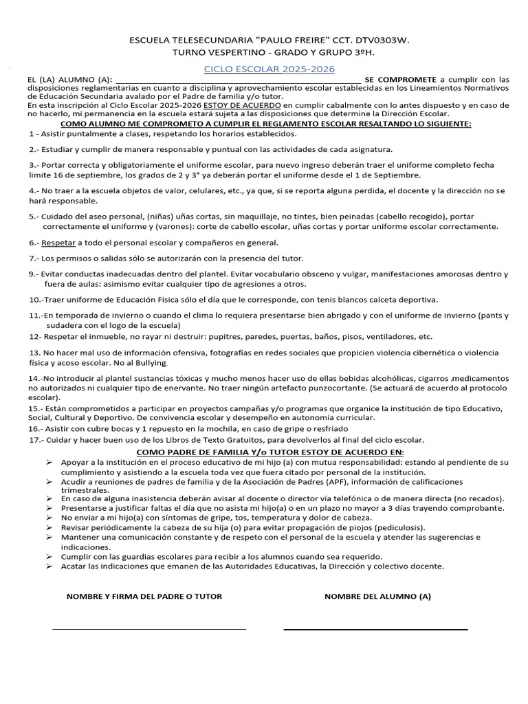 Compromisos de Alumnos y Padres 2025-2026 | PDF | Escuelas