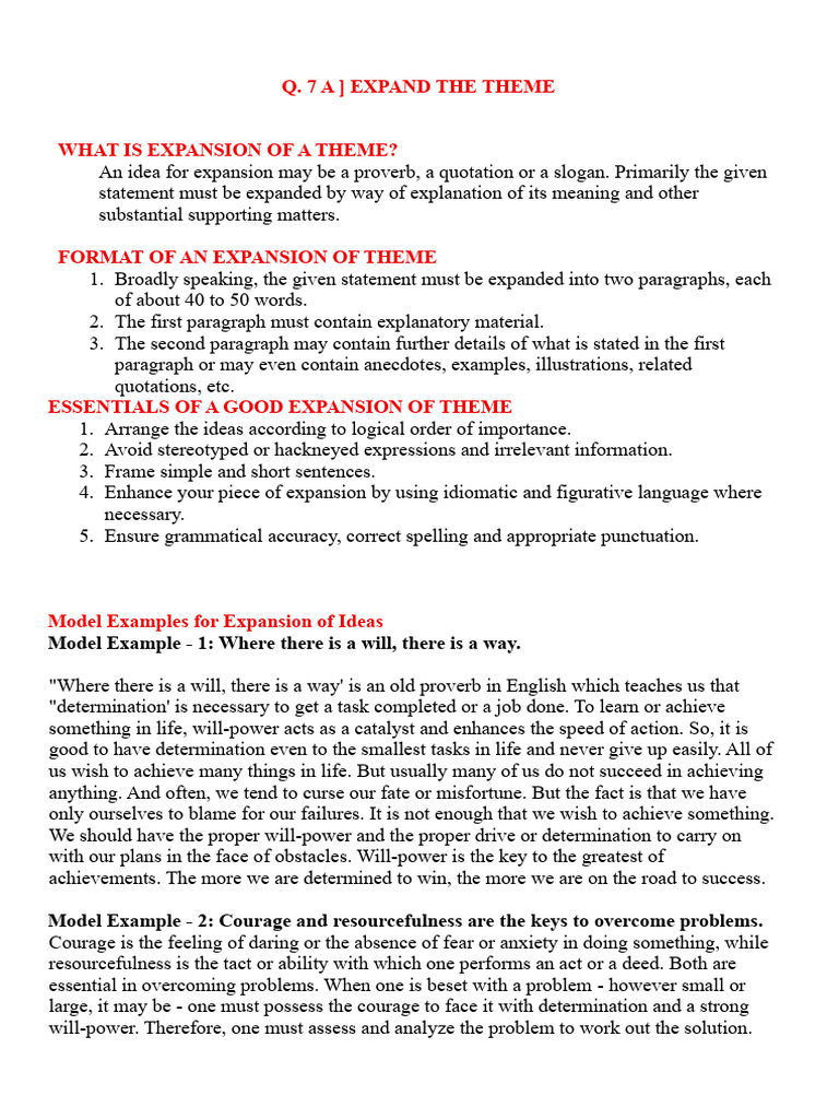 Expanding Themes for 10th Class Essays | PDF