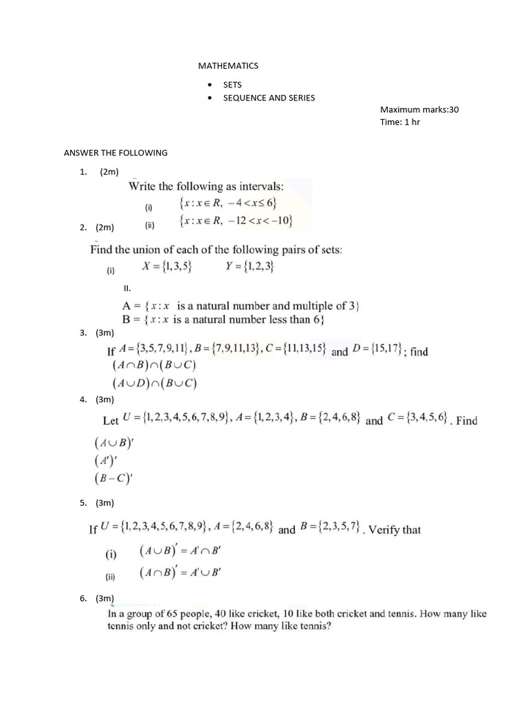 Mathematics Exam: Sets & Sequences | PDF