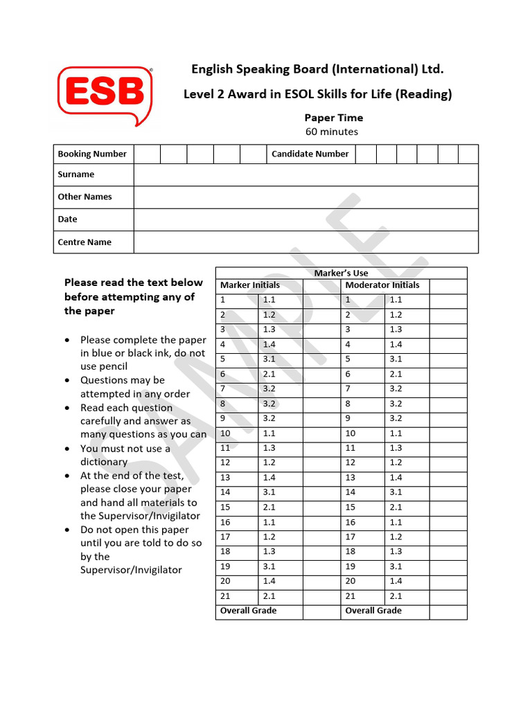 ESB Level 2 Reading Test Instructions | PDF | Canal | Robin Hood
