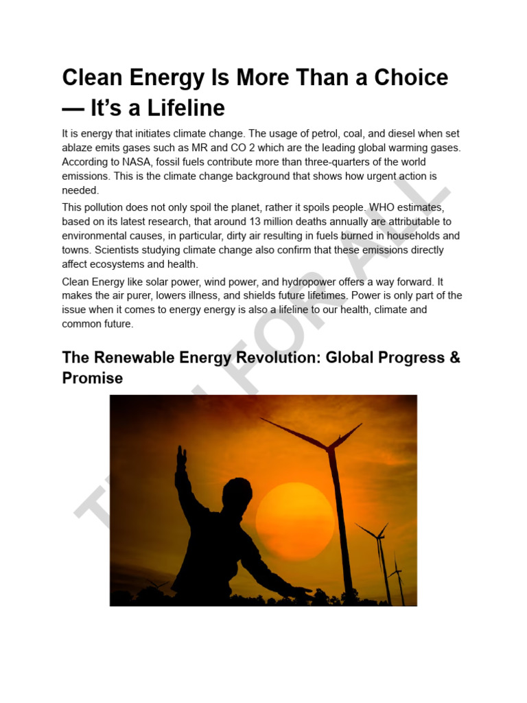 Clean Energy: A Lifeline for Health | PDF | Sustainable Energy ...