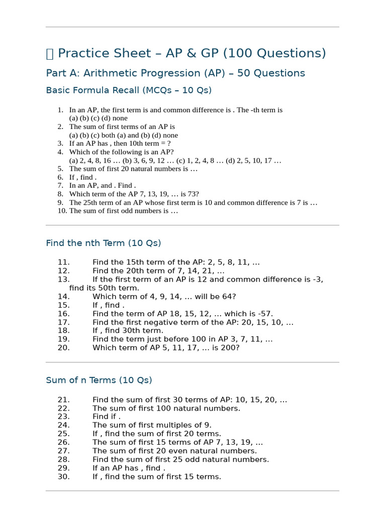 AP & GP Practice Sheet: 100 Questions | PDF | Chess Theory | Chess