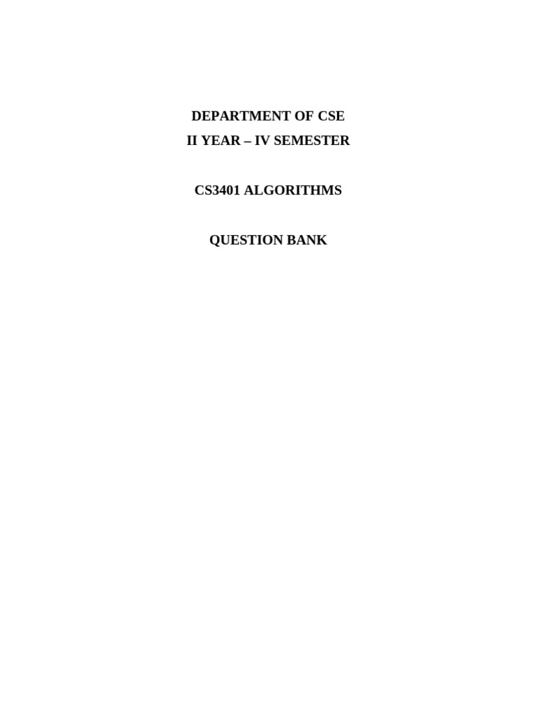 CS3401 Algorithms Question Bank | PDF | Time Complexity | Recurrence ...