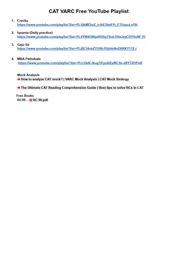 Free VARC Resources for CAT Prep | PDF