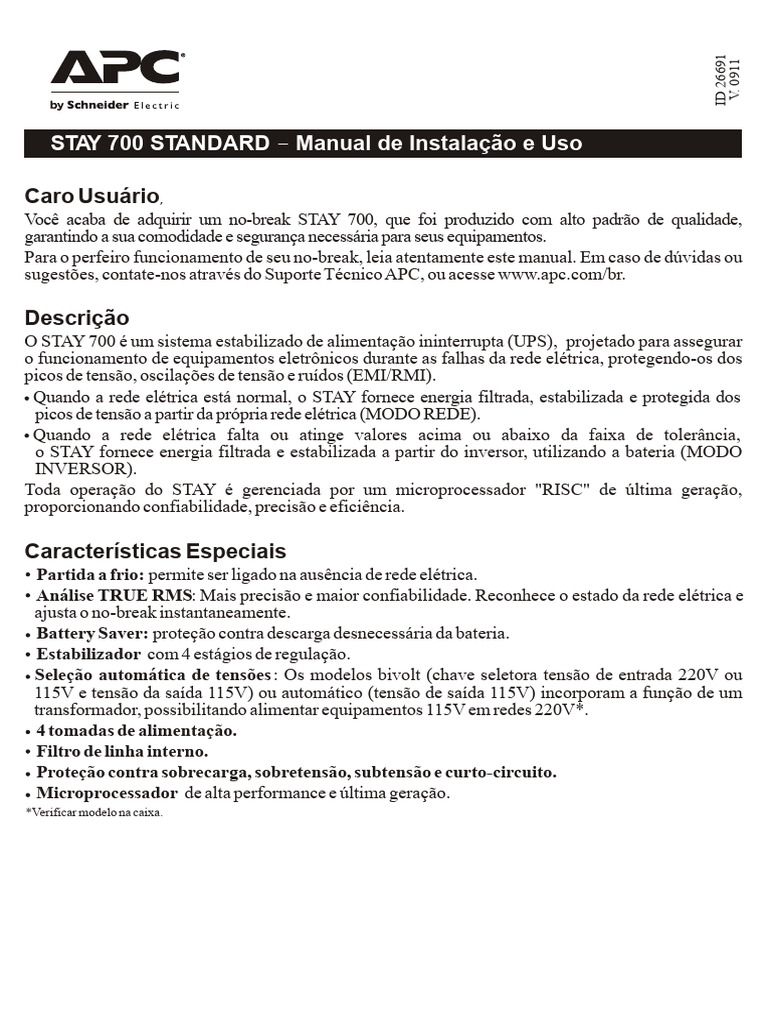 Manual do No-Break STAY 700: Instalação e Uso | PDF | Eletricidade ...