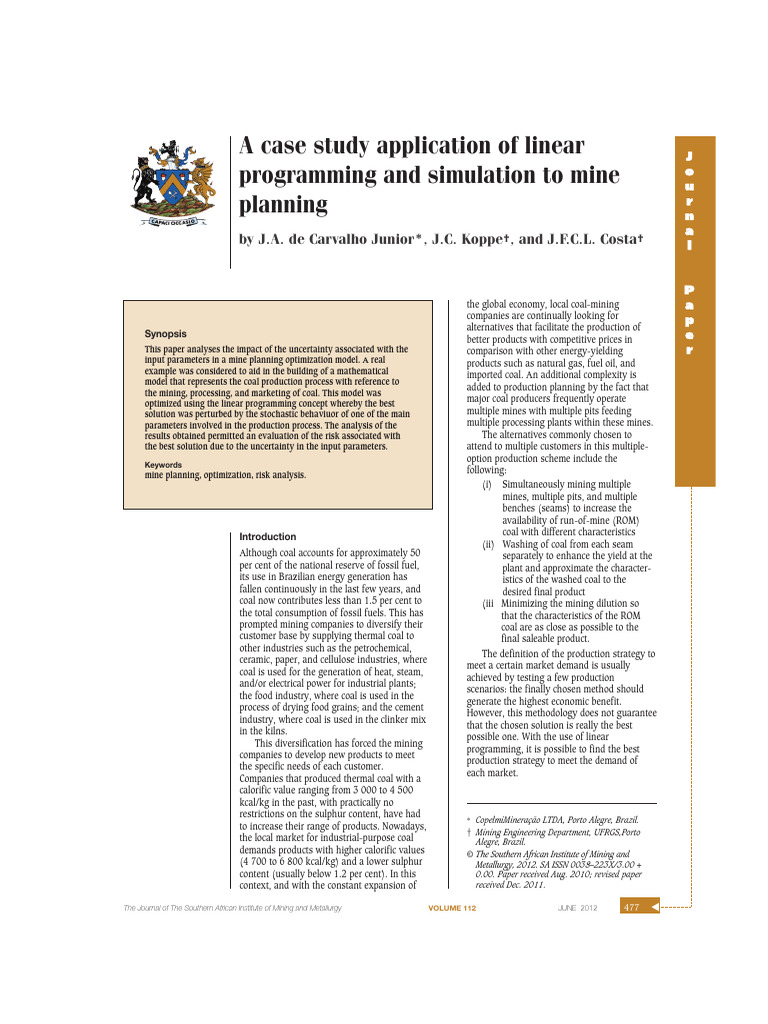 Coal Mine Planning Optimization Strategies | PDF | Mathematical ...