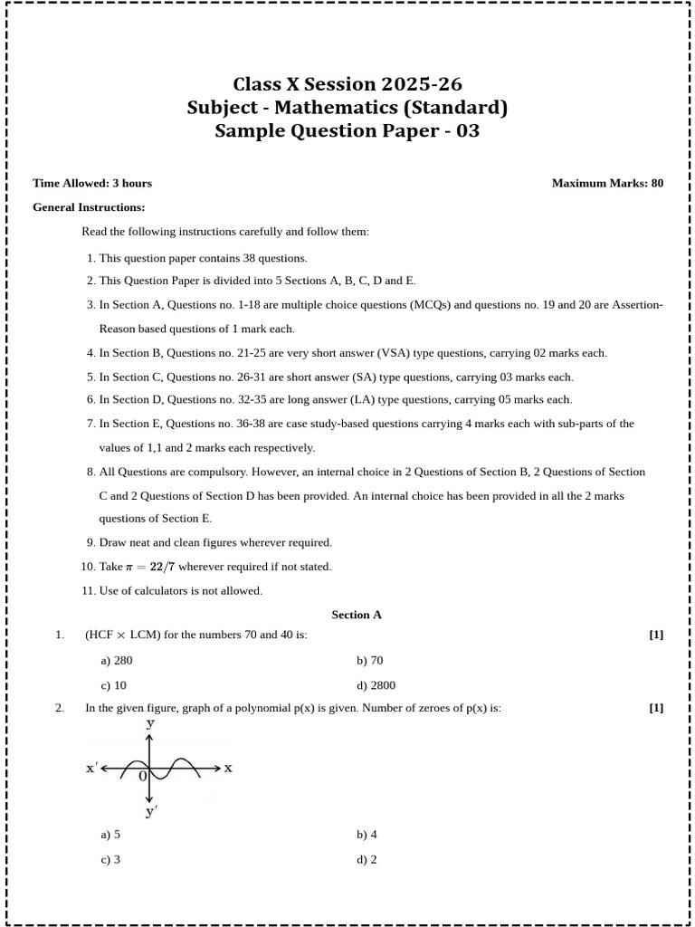 Class X Mathematics Sample Paper 2025 | PDF | Circle | Sphere
