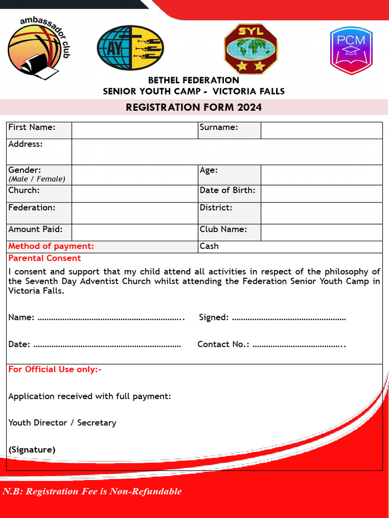 Syl - Registration Form - Senior Youth Camp - 2024 | PDF