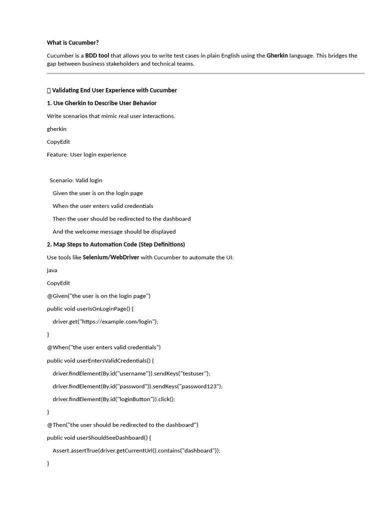 Cucumber BDD Tool for User Testing | PDF