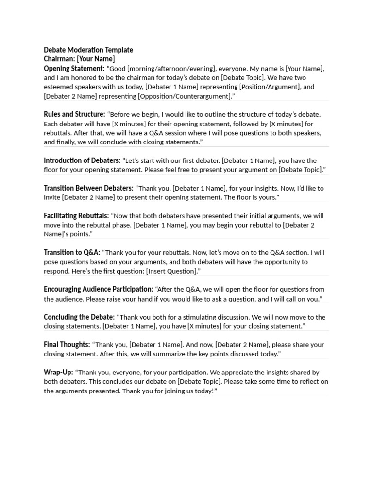 Debate Moderation Guide Template | PDF
